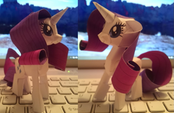 Size: 791x517 | Tagged: safe, artist:ninjaspirit7, rarity, pony, unicorn, computer, craft, female, laptop computer, mare, papercraft, photo, solo, traditional art