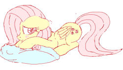 Size: 585x334 | Tagged: safe, artist:yoditax, fluttershy, pegasus, pony, pillow, sketch, solo