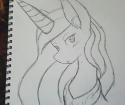 Size: 3178x2660 | Tagged: safe, artist:larrykitty, princess celestia, alicorn, pony, monochrome, sketch, solo, traditional art