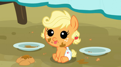 Size: 1024x571 | Tagged: safe, screencap, applejack, earth pony, pony, apple family reunion, baby, baby pony, babyjack, solo