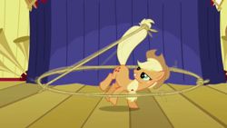 Size: 640x360 | Tagged: safe, screencap, applejack, earth pony, pony, boast busters, lasso, rope, solo