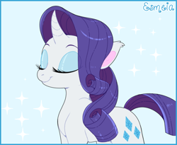 Size: 762x624 | Tagged: safe, artist:esmeia, rarity, pony, unicorn, curved horn, cute, eyes closed, female, mare, raribetes, smiling, solo