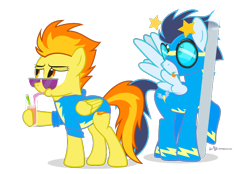 Size: 760x530 | Tagged: safe, artist:dm29, derpibooru import, soarin', spitfire, pony, bloody mary, circling stars, distracted by the sexy, eyes on the prize, female, goggles, layering fail, male, shipping, simple background, soarinfire, straight, stupid sexy spitfire, transparent background, wonderbolts, wonderbolts uniform