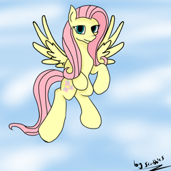 Size: 3000x3000 | Tagged: safe, artist:scribbles151, fluttershy, pegasus, pony, cloud, flying, sky, solo