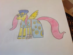 Size: 600x448 | Tagged: safe, artist:vazquezg19, fluttershy, pegasus, pony, testing testing 1-2-3, admiral fairy flight, clothes, costume, solo, traditional art