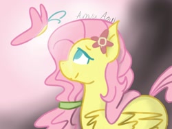 Size: 1024x768 | Tagged: safe, artist:aimvaaoul, fluttershy, pegasus, pony, female, mare, pink mane, solo, yellow coat