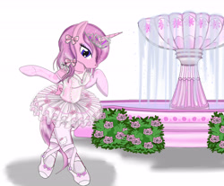 Size: 4700x3900 | Tagged: safe, artist:avchonline, derpibooru import, oc, oc only, oc:tutu twinkletoes, pony, semi-anthro, unicorn, absurd resolution, ballerina, ballet slippers, bipedal, canterlot royal ballet academy, clothes, dress, evening gloves, female, flower, fountain, gloves, hello kitty, jewelry, long gloves, mare, pantyhose, rose, sanrio, simple background, solo, tiara, tutu, tutu cute, tututiful, white background