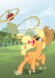 Size: 595x842 | Tagged: safe, artist:epi-centric, applejack, earth pony, pony, apple, lasso, rope, solo, svg, that pony sure does love apples, vector