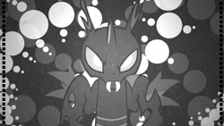 Size: 1280x720 | Tagged: safe, artist:ackdari, artist:aleksa0rs1, derpibooru import, edit, changeling, black and white, bubble, film reel, grayscale, solo, vector, wallpaper, wallpaper edit