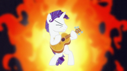 Size: 600x338 | Tagged: safe, artist:rememberstar, edit, edited screencap, screencap, elusive, rarity, pony, unicorn, honest apple, guitar, guitarity, rule 63, solo