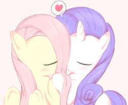 Size: 2800x2300 | Tagged: safe, artist:fromamida, fluttershy, rarity, pegasus, pony, unicorn, eyes closed, female, flarity, heart, lesbian, making out, mare, shipping, simple background