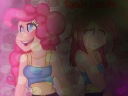 Size: 1600x1200 | Tagged: safe, artist:artistcoolpony, pinkie pie, human, cleavage, clothes, crying, duality, female, humanized, pinkamena diane pie, tanktop