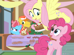 Size: 1000x735 | Tagged: safe, artist:dm29, carrot cake, cup cake, fluttershy, pinkie pie, pegasus, pony, advent calendar, cake, food, holiday horse days, pie, sugarcube corner, the cakes