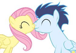 Size: 810x559 | Tagged: safe, artist:lunaticdawn, fluttershy, soarin', pegasus, pony, eyes closed, female, male, nuzzling, shipping, simple background, soarinshy, straight, transparent background