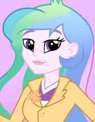 Size: 434x554 | Tagged: safe, princess celestia, principal celestia, equestria girls, bust, cute, cutelestia, looking at you, official, pink background, simple background, smiling, solo