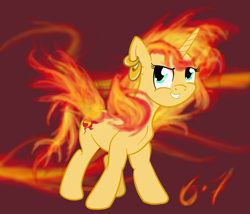 Size: 2400x2051 | Tagged: safe, artist:sixes&sevens, sunset shimmer, draconequus, draconequified, ear piercing, earring, fanfic art, fiery mane, fiery shimmer, fiery wings, fire, jewelry, mane of fire, piercing, rapidash shimmer, species swap, wings