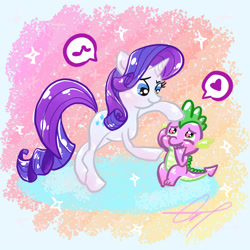 Size: 3000x3000 | Tagged: safe, artist:charis0411, rarity, spike, dragon, pony, unicorn, female, male, shipping, sparity, straight