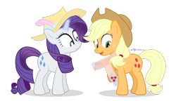 Size: 870x500 | Tagged: safe, artist:dm29, applejack, rarity, earth pony, pony, unicorn, clothes, cute, female, jackabetes, julian yeo is trying to murder us, lesbian, present, raribetes, rarijack, scarf, shipping, simple background, transparent background