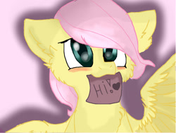 Size: 1024x768 | Tagged: safe, fluttershy, pegasus, pony, blushing, bronybait, cute, mouth hold, shadow, shyabetes, simple background, solo