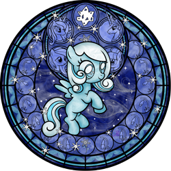 Size: 2600x2600 | Tagged: safe, artist:akili-amethyst, princess celestia, princess luna, oc, oc:primrose, oc:snowdrop, alicorn, pony, dive to the heart, female, kingdom hearts, mare, snowdrop (animation), stained glass