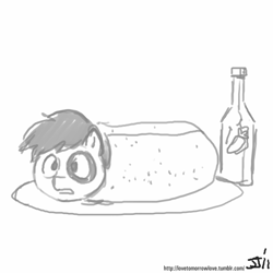 Size: 800x800 | Tagged: safe, artist:johnjoseco, pipsqueak, blanket burrito, burrito, grayscale, monochrome