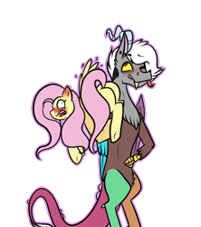 Size: 540x608 | Tagged: safe, artist:suenden-hund, discord, fluttershy, pegasus, pony, alternate hairstyle, blushing, discoshy, female, male, piercing, shipping, straight