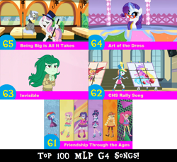 Size: 1704x1560 | Tagged: safe, artist:don2602, edit, edited screencap, screencap, adagio dazzle, applejack, aria blaze, fluttershy, pinkie pie, rainbow dash, rarity, sonata dusk, sunset satan, sunset shimmer, sweetie belle, twilight sparkle, wallflower blush, earth pony, pony, unicorn, equestria girls, equestria girls series, forgotten friendship, friendship games, friendship through the ages, growing up is hard to do, suited for success, art of the dress, being big is all it takes, cane, chs rally song, clothes, disguise, disguised siren, dress, glasses, hat, invisible, older, older sweetie belle, the dazzlings, top 100 mlp g4 songs, top hat