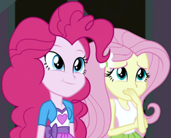 Size: 900x728 | Tagged: safe, screencap, fluttershy, pinkie pie, equestria girls, clothes, duo female, female