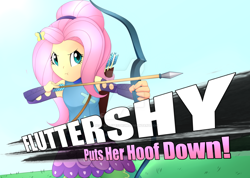 Size: 1024x731 | Tagged: safe, artist:scarlet-spectrum, fluttershy, equestria girls, friendship games, anime style, animé, archery, arrow, bow (weapon), bow and arrow, solo, super smash bros., watermark, weapon