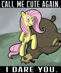 Size: 1592x1910 | Tagged: safe, artist:nexivian, fluttershy, harry, bear, pegasus, pony, cute, dare, dead, i'm not cute, looking at you, shyabetes, tempting fate, tongue out