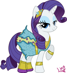 Size: 1024x1103 | Tagged: safe, artist:linacloud23, rarity, pony, unicorn, dance magic, spoiler:eqg specials, clothes, dress, equestria girls ponified, female, mare, ponified, raised hoof, signature, simple background, solo, transparent background