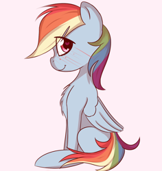 Size: 1274x1352 | Tagged: safe, artist:jonathan the awesome, derpibooru import, rainbow dash, pegasus, pony, blushing, female, looking at you, mare, sitting, smiling, solo
