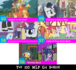 Size: 1704x1560 | Tagged: safe, artist:don2602, edit, edited screencap, screencap, apple bloom, applejack, big macintosh, diamond tiara, granny smith, rarity, sci-twi, scootaloo, sunset shimmer, sweetie belle, twilight sparkle, earth pony, pegasus, pony, unicorn, crusaders of the lost mark, eqg summertime shorts, equestria girls, magical mystery cure, monday blues, pinkie apple pie, sweet and elite, apples to the core, becoming popular, beret, cart, clothes, cutie mark crusaders, hat, hoodie, i've got to find a way, light of your cutie mark, rain, shoes, top 100 mlp g4 songs, umbrella, wet mane