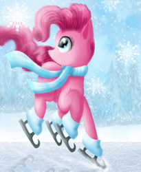 Size: 900x1100 | Tagged: safe, artist:chanceyb, pinkie pie, earth pony, pony, clothes, ice skating, scarf, solo, winter