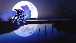 Size: 2880x1620 | Tagged: safe, artist:theshadowstone, derpibooru import, nightmare moon, angry, magic, moon, night, solo, wallpaper