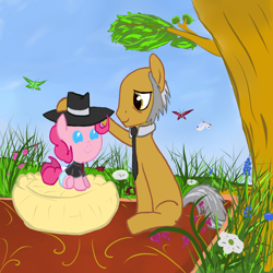 Size: 1024x1024 | Tagged: safe, artist:ba2sairus, igneous rock pie, pinkie pie, pony, baby, baby pie, baby pony, father and child, father and daughter, foal, male, parent and child, younger