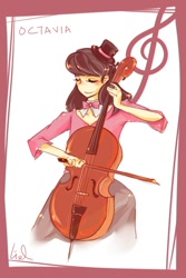 Size: 400x600 | Tagged: safe, artist:chripark, octavia melody, human, cello, clothes, female, hat, humanized, musical instrument, playing instrument, smiling