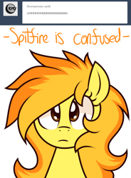 Size: 586x795 | Tagged: safe, artist:php92, derpibooru import, spitfire, ask, ask spitfire the wonderbolt, confused, cute, cutefire, solo, tumblr