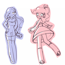 Size: 1081x1080 | Tagged: safe, artist:chch, pinkie pie, rarity, human, clothes, dress, humanized, sketch, stockings