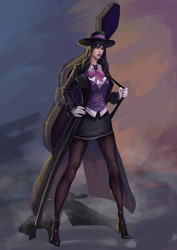 Size: 1024x1449 | Tagged: safe, artist:sunset tide, derpibooru import, octavia melody, human, cello case, clothes, female, high heels, humanized, mafia, mafia octavia, mobster, pantyhose, shoes, skirt, solo, stupid sexy octavia