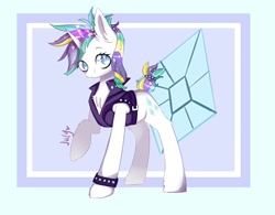 Size: 1312x1024 | Tagged: safe, artist:ponyjuly, rarity, pony, unicorn, it isn't the mane thing about you, alternate hairstyle, clothes, female, jacket, mare, punk, raripunk, short hair, solo