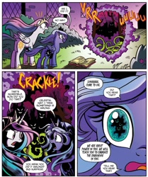 Size: 1314x1575 | Tagged: safe, artist:brendahickey, idw, princess celestia, princess luna, alicorn, pony, legends of magic, spoiler:comic, spoiler:comiclom1, dark forest, darkness, female, mare, s1 luna