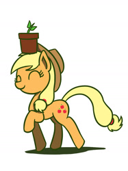 Size: 1280x1707 | Tagged: safe, artist:flutterluv, applejack, earth pony, pony, eyes closed, flower pot, happy, raised hoof, smiling, solo