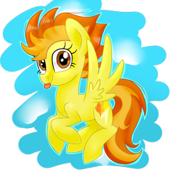 Size: 2048x2048 | Tagged: safe, artist:partylikeanartist, derpibooru import, spitfire, pegasus, pony, :p, cloud, cute, cutefire, flying, looking at you, simple background, smiling, solo, spread wings, tongue out, transparent background