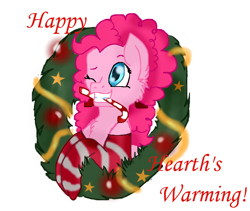 Size: 666x561 | Tagged: safe, pinkie pie, earth pony, pony, female, hearth's warming eve, mare, simple background, solo, white background