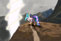 Size: 1063x709 | Tagged: safe, artist:robinanchor, princess celestia, alicorn, pony, crown, jewelry, raised hoof, regalia, solo