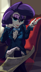 Size: 1700x3000 | Tagged: safe, artist:geraritydevillefort, rarity, equestria girls, chair, clothes, crossover, female, mole, paper, rarifort, solo, the count of monte cristo, villefort