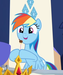 Size: 415x499 | Tagged: safe, derpibooru import, screencap, rainbow dash, pegasus, pony, better together, equestria girls, spring breakdown, cropped, cute, dashabetes, equestria girls ponified, female, fondue, holding, hoof hold, mare, open mouth, ponified, smiling