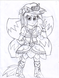 Size: 1024x1339 | Tagged: safe, artist:pokecure123, applejack, equestria girls, crossover, cure honesty, magical girl, monochrome, precure, solo