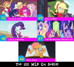 Size: 1704x1560 | Tagged: safe, artist:don2602, edit, edited screencap, screencap, applejack, babs seed, fluttershy, pinkie pie, rainbow dash, rarity, sci-twi, sunset shimmer, twilight sparkle, twilight sparkle (alicorn), alicorn, earth pony, pegasus, pony, unicorn, better together, equestria girls, five to nine, i'm on a yacht, life is a runway, one bad apple, twilight's kingdom, 3d, apple, babs seed song, bandana, candy apple (food), cap, clothes, dress, food, glasses, grin, hat, humane five, humane seven, humane six, let the rainbow remind you, lidded eyes, mane six, multiple characters, one eye closed, popcorn, smiling, soda, sunburn, top 100 mlp g4 songs, twilight's castle, wink